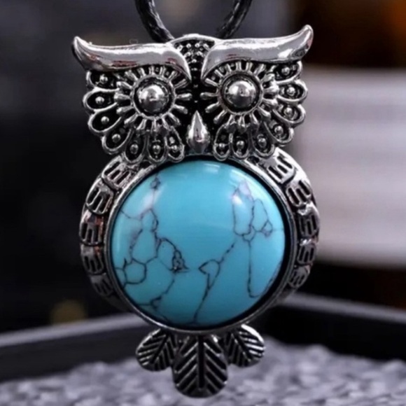 Jewelry - 29 🖤 Turquoise Gemstone Crystal Owl Stone Pendant Necklace Jewelry